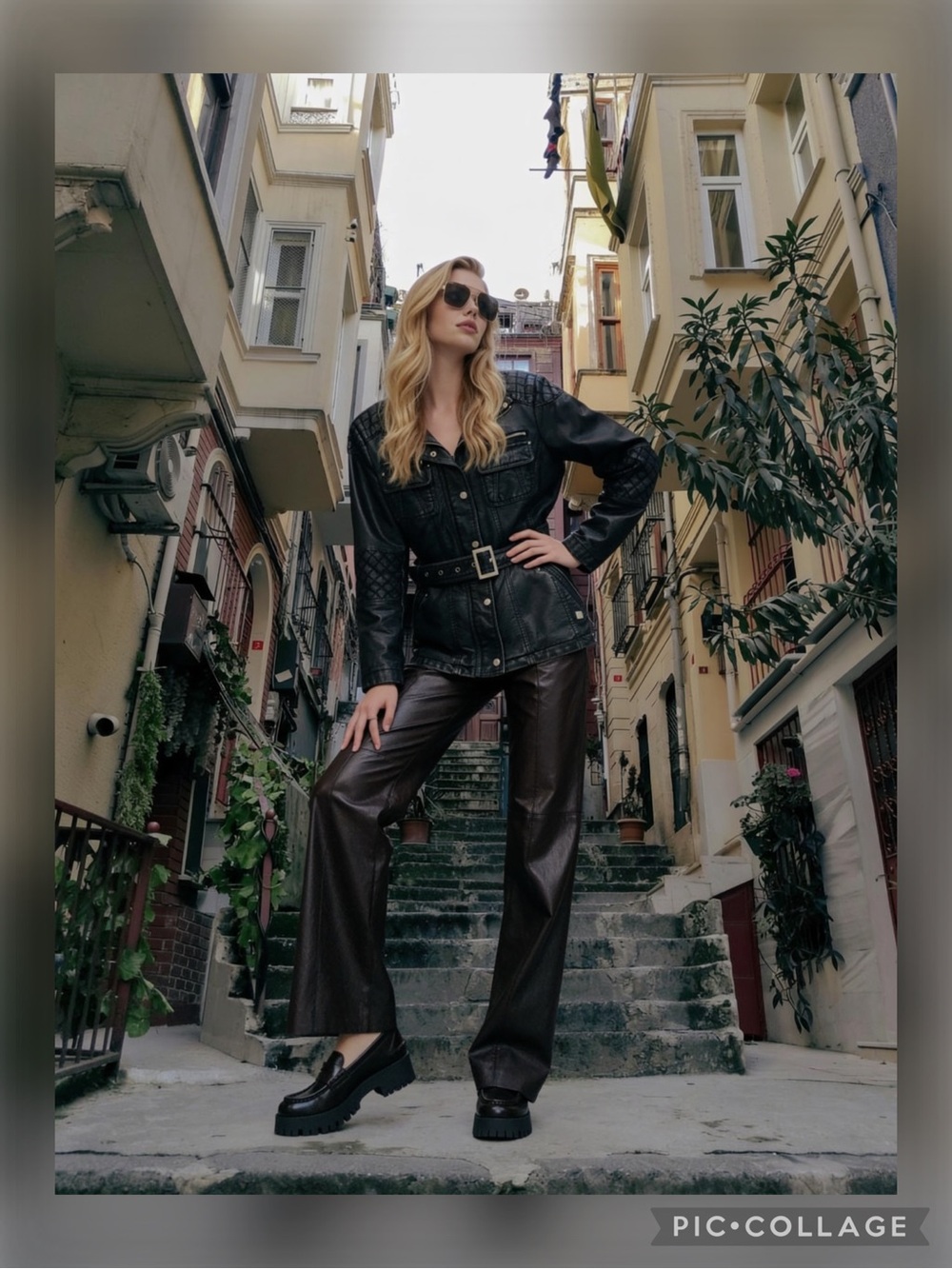 POINT ZERO Black Belted PU Leather Distressed Jacket